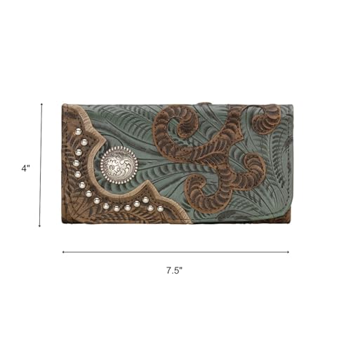 American West Women's Leather Tri-fold Wallet Brown/turquoise3