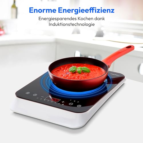 MEDION Induktionskochfeld (1 Platte, Induktionskochplatte 20 cm, Induktionsplatte mit 2.000 Watt, 1er Kochplatte mit 10 Temperaturstufen und Topferkennung, Kristallglasplatte, MD18490)
