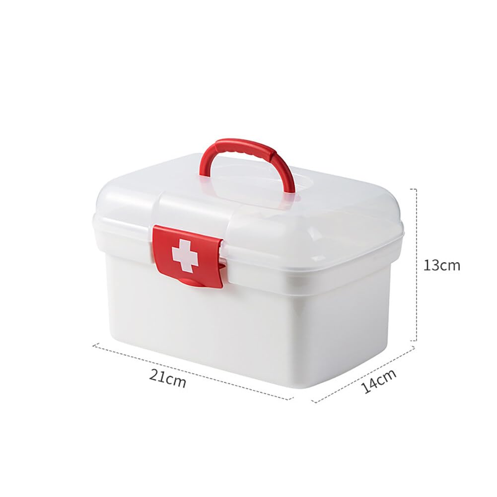 First Aid Storage Box Container Bin with Handle Family Emergency Medicine Kit Portable Plastic Transparent Medical Pill Case Organizer Container Bins for Travel Car - S