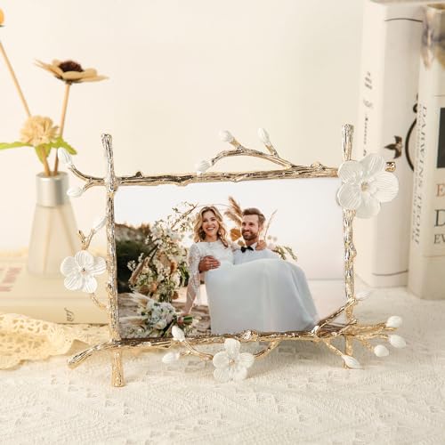 Gold 5x7 Picture Frame Decor Ornate White Floral Photo Frames with High Definition Glass Front, Art Decor Tabletop Display, Gifts Ideas for Women, Horizontally & Vertically - Image 5
