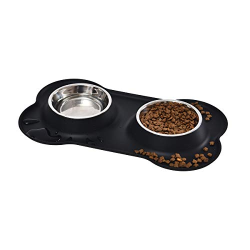 Image of AmazonBasics Two Door Top Load Pet Carrier, Small Size (1 Piece,19-inch) & AmazonBasics Dog Bone Shaped Silicone Pet Bowl Combo Black, for Small Dogs, Puppies and Cats