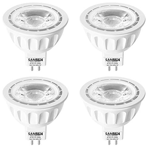 SANSUN MR16 GU5.3 LED Light Bulbs - 50W Equivalent Halogen Bulbs, Warm White 3000K 12V 5W LED Spotlight Light, Non-Dimmable, Pack of 4 Cover
