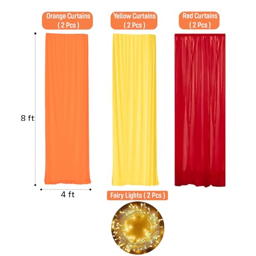 Image of Party Propz Backdrop Decoration with Fairy Light - 8 Pcs Haldi Decoration Items for Home, Backdrop Cloth for Decorations Pooja, Background Decorations Cloth for Festival, Puja (Satin Mix)