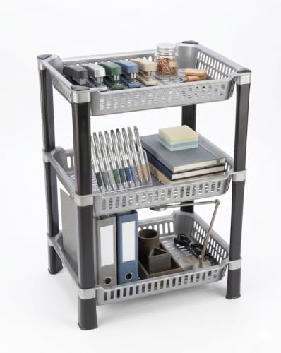 Image of U-Max Multi Tire Kitchen Storage Rack, Plastic Utility Shelf Organiser, Space Saving Storage Solution, Revolving Vegetable Rack (Silver, 3)