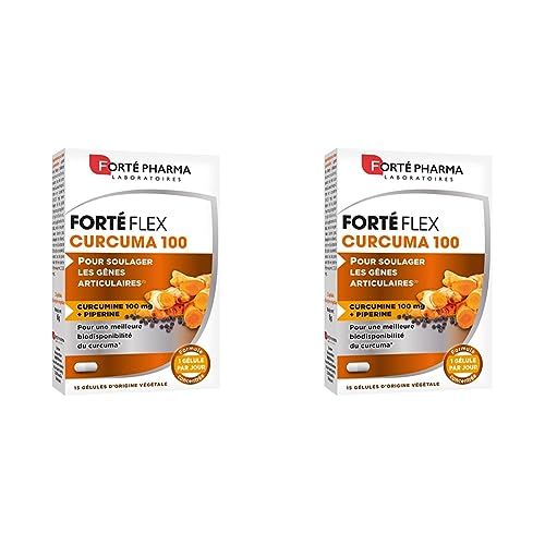 Forté Pharma - Forté Flex Curcuma - Complément Alimentaire Articulaire - Articulations douloureuses, Santé des os - Vitamine E, Curcuma, Poivre Noir - Flexibilité - 15 gélules, 1/jour (Lot de 2)