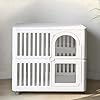 Acrylic Dog Crate Indoor with Wheels 34x 23x 30,Cute Plastic Easy Cleaning Pet Play Pen for Puppy Small Medium Dogs Playpen,White Houses Kennel