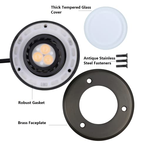 Arrownine Low Voltage Outdoor In-Ground Lights Landscape Well Lights 9-17V,Landscape Lighting Outdoor Tree Uplight Walkway Path Driveway Light Replaceable 5 Watts Mr16 Led Bulb Included Brass Flat Top #TOP4