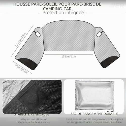 CISSIYOG Bâche de pare-brise de camping-car, compatible avec Fiat Ducato, Peugeot Boxer, pour Ci-troen Relay X250/290 (2006-2024), store d'isolation avec sac de rangement – vue 2