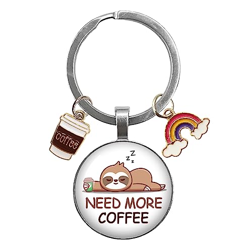 YAZMEEN Need More Coffee Transparent Cabochons Keychain with Coffee Cup