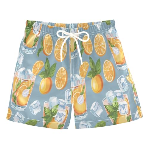 Boys Swim Trunk Quick Dry Orange Juice Glass Pattern Board Shorts Swimwear 6-14T