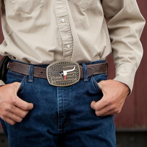 Image of Cowboy Belt Buckle for Men Western Cowgirl Rodeo Longhorn Bull Belt Buckles