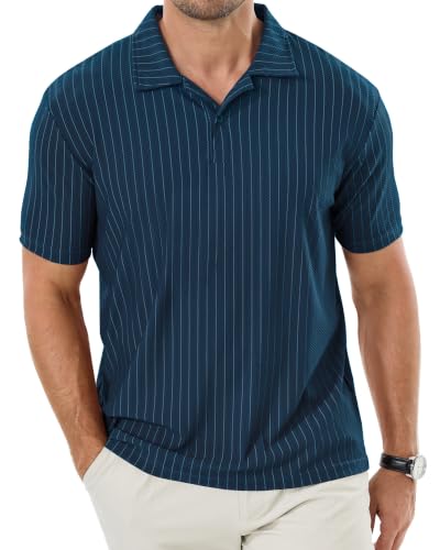Image of ZKMAN Men's Breeze Striped Polo Shirts, Short Sleeve Performance Golf Shirt, Cooling Mesh Stretch Textured Dry Fit