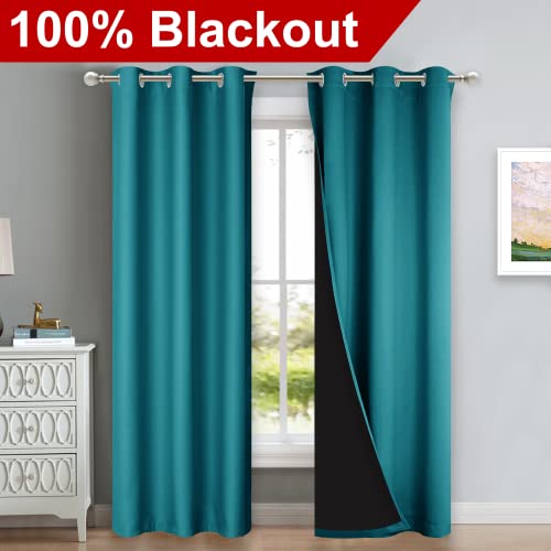 Image of NICETOWN Full Shade Curtain Panels, 37 inch Wide x 80 inch Long, Forest Green, Pair of Thermal Insulated & Energy Efficiency Blackout Drapes for Living Room, Lined Silky Performance Window Dressing