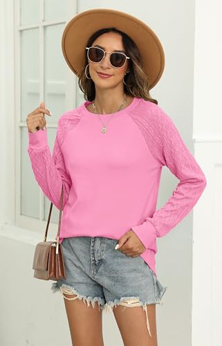 Image of Bluetime Women's Long Sleeve Sweatshirts Fall Crewneck Tunic Tops Casual | Loose Fit, Cable Knit, Fashion, Lightweight, Trendy, Solid Color, Plain Pullover, Oversized, Sweater