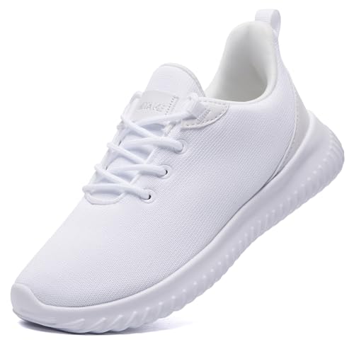 HIITAVE Girls White Sneakers for Running, Tennis, Volleyball & Cheer Breathable Lace Up Kids Outdoor Athletic Shoes All White Size 1 US Big Kid
