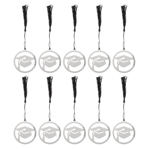 OFFSCH 10 Marcapáginas Metálicos de Graduación en Forma de Birrete Plateado, Marcador Decorativo Delgado y Ligero, Set de 10 Unidades para Estudiantes y Regalos de Recuerdo de Graduación