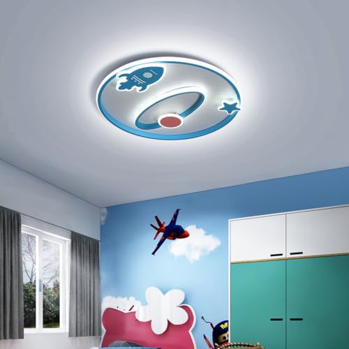 Luz De Techo LED Dimmable infantil con cohete azul de hierro y protección ocular para dormir 2