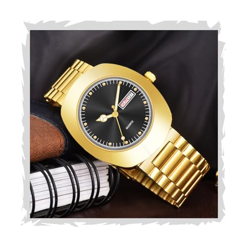 Image of Shocknshop Analog Round Day & Date Functioning Gold Stainless Steel Wrist Watch for Men Boys -WCH142