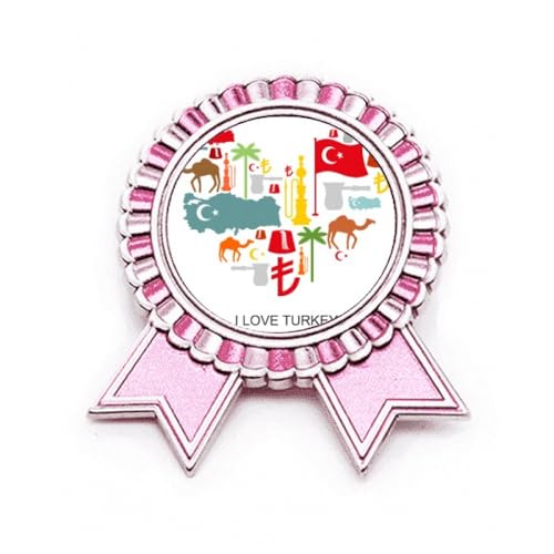 Broche cœur métal drapeau national cocotier rose taille M pour veste