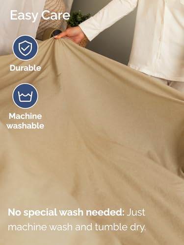 Image of Extra Deep Full Fitted Sheet - Single Fitted Sheet Only - Heathered Tan | Easily Fits 18 inch to 24 inch Mattress, Soft, Wrinkle Free, Breathable & Comfy, Extra Deep Pockets Hotel Luxury Fitted Sheet