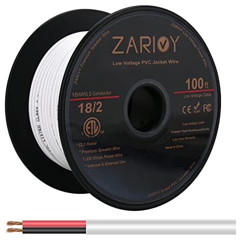 Zarivy 100 Feet 18 Gauge 2 Conductors Red Black Wire with Fire Resistant CL2 White Jacket, 18AWG Hookup Electrical Wire LED Strips Extension Cord Cable for LED Ribbon Lamp Tape Lighting Cover
