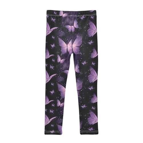 Girls' Athletic Leggings Ankle Length Yoga Dance Pants Kids Teen 4T Purple Butterfly2