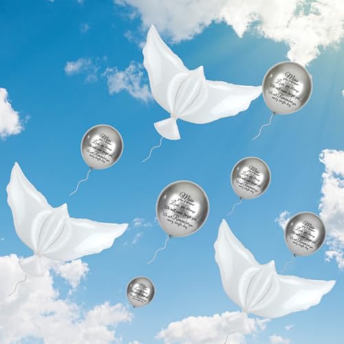 Image of Skylety 36 Pcs Memorial Balloons to Release with Dove Balloon,Silver | Helium, Remembrance for Heavenly Birthday, Memorial Services, Release in Sky Ceremony, Forever in Hearts Messages