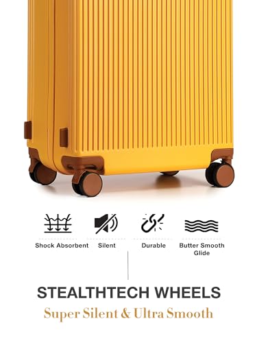 Image of FUR JADEN The Aviator 55cm German Polycarbonate Travel Luggage Cabin Suitcase with 8 StealthTech Silent Shock Absorbing Wheels, TSA Lock & Aerospace Grade Wide Trolley (Sunflare, Cabin 20 inch)