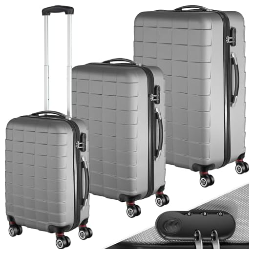 TecTake Set 3 piezas maletas ABS juego de maletas de viaje trolley maleta dura | 4 ruedas de 360º | 2 mangos y un asa telescópica - disponible en diferentes colores (Plata | no. 402672)