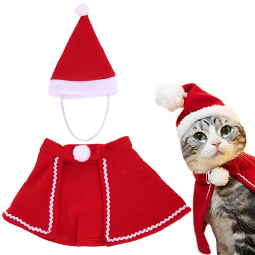 2 Pièces Costume Chat Chien Noël, Réglable Cape de Noel Bonnet de Noël, Déguisement Vêtements Tenue Noel Chien Chat, pour Petits Chiens Chats Chaton Cosplay Fête