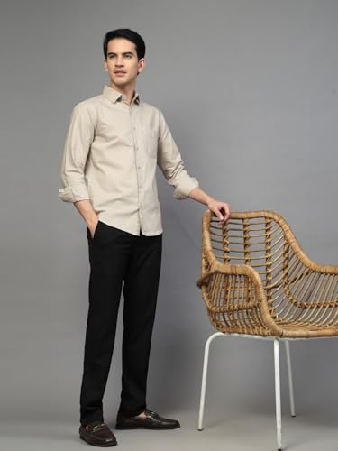 Image of Majestic Man Solid Cotton Casual Shirt - Slim Fit, Full Sleeves, Premium Button Closure