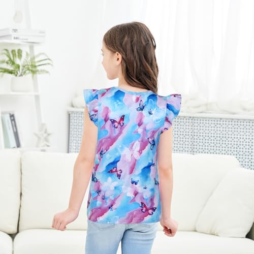 Image of JESKIDS Girls Short Sleeve Shirts Ruffle Tie Front Unicorn /Tie Dye Print Summer Tee Tank Tops 3-11 Years