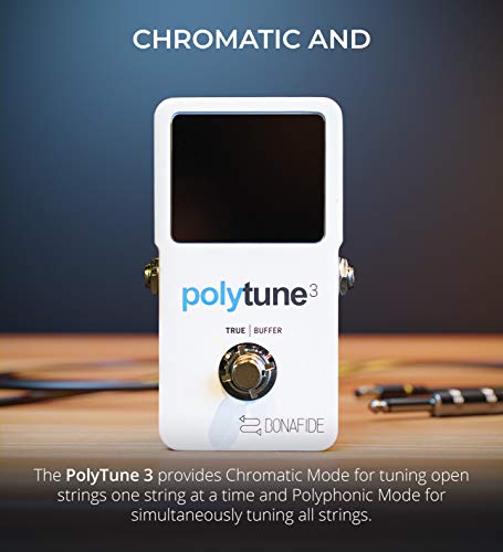 TC Electronic PolyTune 3 Polyphonic Tuner Built-In Bonafide Buffer Bundle with Blucoil Slim 9V 670ma Power Supply AC Adapter, 2-Pack of Pedal Patch Cables, and 4-Pack of Celluloid Guitar Picks - Thumbnail 5