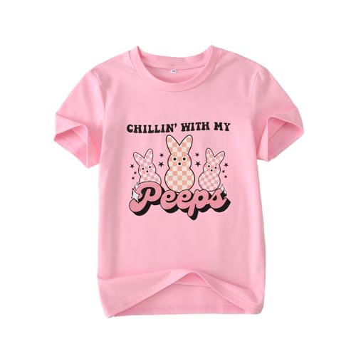 CM C&M WODRO Kid Girl Easter Bunny T-Shirt Chillin' with My Peeps Shirt Short Sleeve Funny Happy Easter Graphic Tees Tops