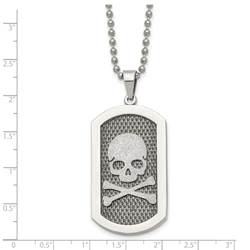 Brushed Skull And Crossbones Dog Tag Pendant And Necklace In Stainless Steel 55 mm x 25 mm4
