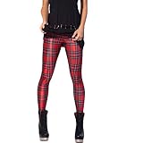 Ensasa Women'S Fashion Digital Print Black Red Scottish Plaids Spandex Leggings