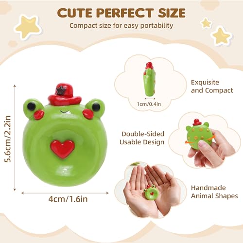 Worry Stone for Anxiety, Handmade Polymer Clay Thumb Worry Stone 2pcs Adorable Animal and Fruit Shapes Thumb Pocket Stone for Relief Meditation Anxiety (Cow and Frog, 2) - Thumbnail 2