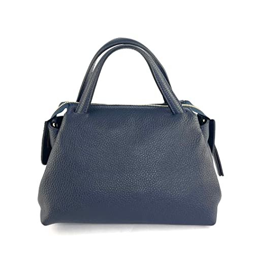 Sac à main cuir véritable bandoulière bleu fabriqué en Italie