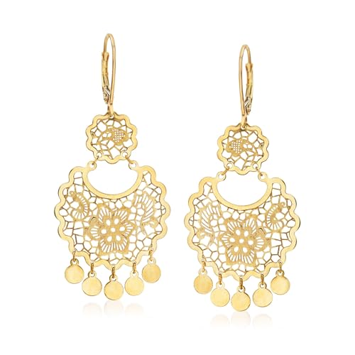 Ross-Simons Italian 14kt Yellow Gold Filigree Drop Earrings