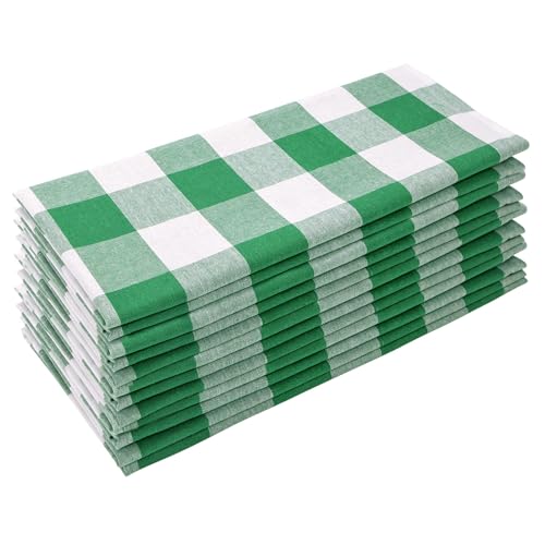Image of Cotton Blend Buffalo Plaid Table Napkins (Set of 12), 20 x 20 Inch Washable Dinner Napkins, Buffalo Checks Cloth Napkins for Restaurant, Wedding, Holiday, Farmhouse, Green and White