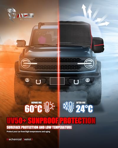 Image of MZS Cab Cover Compatible with Bronco 4 Door 2021-2026, 600D Waterproof Bronco Cover with Driver Door Zipper 8 Gust Hook Car Half Cover Windproof Sun Snow Rain Scratch Protection
