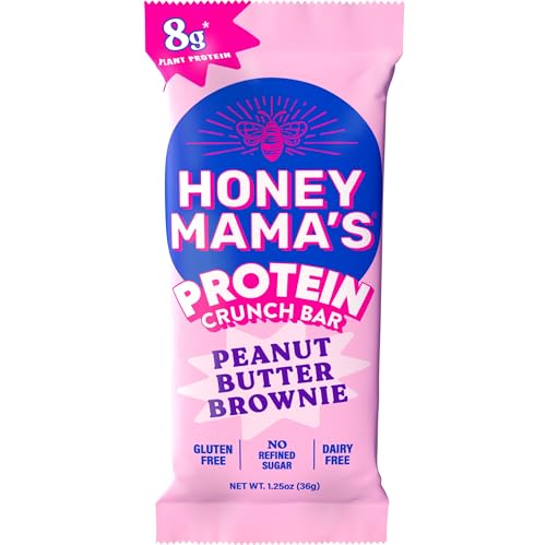 Honey Mamas Peanut Butter Brownie Protein Crunch Bar 8g Protein No Refined Sugar No Preservatives Gluten Free Dairy Free Soy Free Fudgy & Crispy 170 Calories 1.25 Ounce Bar