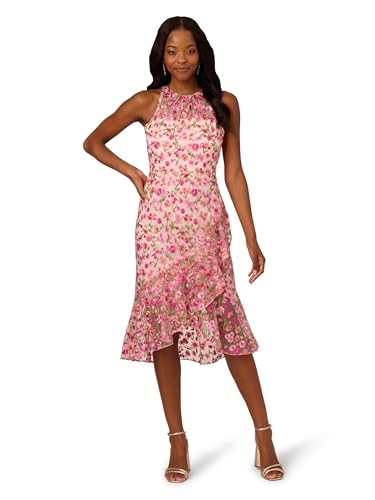 Adrianna Papell Women's Floral Emb Halter Midi Dress