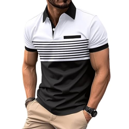 Men's Casual Polo Shirts Short Sleeve Fashion Golf Shirt Classic Striped Slim Fit T-Shirts