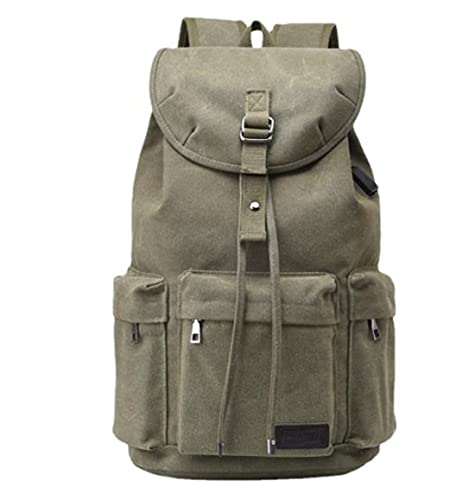 Sac à dos homme grande capacité avec port USB vert en toile solide M
