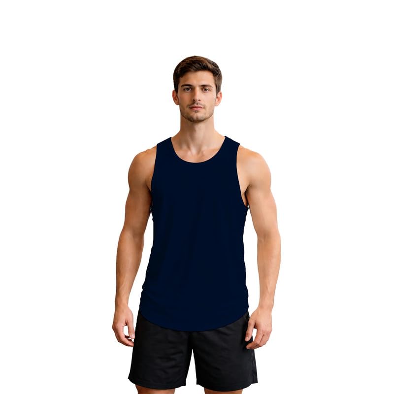 FBAR Men Solid Active Gym Vest Navy Blue-picture-12
