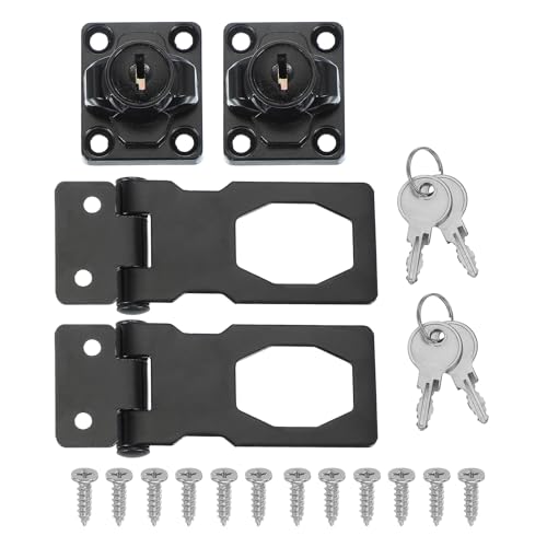 Image of MECCANIXITY Twist Knob Keyed Hasp Locks Safety Packlock Clasp Hasp Latches with Keys & Screws 2.5 Inch for Window Barn Drawer Cabinet Garage Small Doors (Pack of 2, Black)
