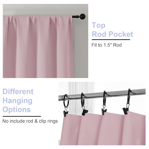 Simplebrand Ava Blush Blackout Curtains for Bedroom 96 Inches Long 2 Panels, Solid Thermal Insulated, Energy Saving Nursery Window Treatment Curtains Blackout Drapes, W40 x L96 Inch, Blush