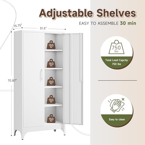 Image of Letaya 71 inch H Metal Storage Cabinet with 2 Doors and 4 Shelves,Tall Kitchen Pantry Cabinets,Utility Pantry Organizers for Cupboard /Dining /Bathroom /Home Office /Garage, Steel Tool Cabinets