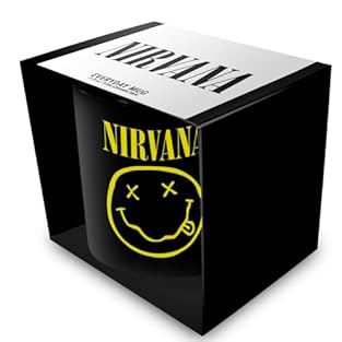 😊 Pay tribute to grunge legend Nirvana with this mug featuring the iconic yellow Smiley Face logo on matte black. ☕ Ceramic 11oz (325ml) size—ideal for sipping while spinning *Nevermind* or *In Utero* on vinyl. 🎶 A retro nod to 90s music culture, thi...
